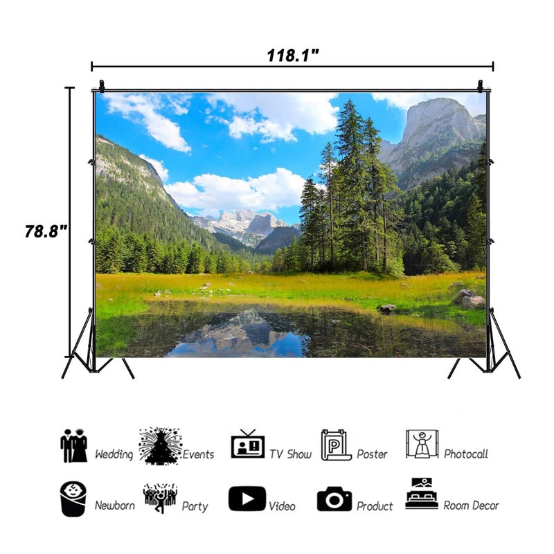 AOFOTO خلفية طبيعية AOFOTO 10x6.5 قدم من الأشجار والغابات والعشب والجبال وبحيرة للتصوير الفوتوغرافي للبالغين والرجال والفتيات والبنين، بورتريه فني، رحلة خارجية، تصوير فوتوغرافي، أدوات استوديو، خلفية فيديو من الفينيل - Image 4